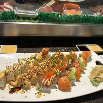 Hayashi Hibachi - Left to Right: Texas Roll, Hyashi Roll, Spicy Tuna California, New York Roll - Japanese Near Me - McAllen, Texas Hayashi Hibachi - Left to Right: Texas Roll, Hyashi Roll, Spicy Tuna California, New York Roll - Japanese Near Me - McAllen, Texas