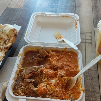 Orange Curry - Naan, goat curry, rice and mango lassi - Indian Near Me - Orange, California Orange Curry - Naan, goat curry, rice and mango lassi - Indian Near Me - Orange, California