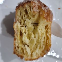 Chick's Donuts & Coffee Shop - Inside cronut, many layers of croissant like goodness. Chewy and buttery inside, slightly crunchy glaze outside. Very good!