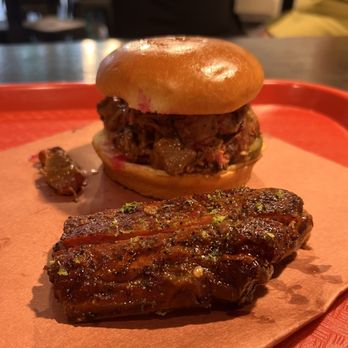 Barbs B Q - Chopped Brisket Sando + Lamb Chopis - Barbeque Near Me - Lockhart, Texas