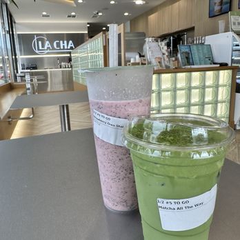La Cha - Strawberry Oreo Shake and Matcha All The Way (aka, Double Matcha) - Bubble Tea Near Me - Hawthorne, California