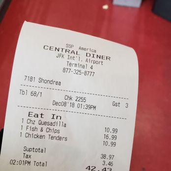 Central Diner - the receipt for the restaurant - Diners Near Me - Jamaica, New York Central Diner - the receipt for the restaurant - Diners Near Me - Jamaica, New York