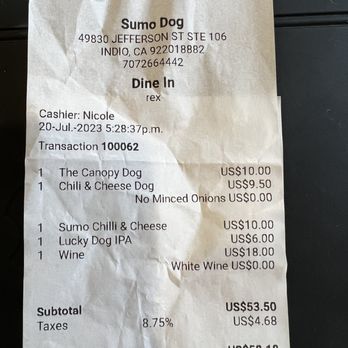 Sumo Dog - Does not seem like fast food prices to me. - Fast Food Near Me - Indio, California Sumo Dog - Does not seem like fast food prices to me. - Fast Food Near Me - Indio, California