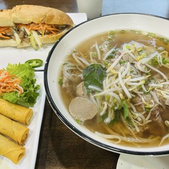 Pho Table - House Special Phở, Beef Bánh Mì, Spring Rolls and Lychee drink. - Vietnamese Near Me - Brooklyn, New York