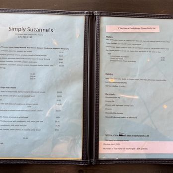 Simply Suzanne's Cafe - Menu 9/2026 - Cafes Near Me - Martinsville, Virginia Simply Suzanne's Cafe - Menu 9/2026 - Cafes Near Me - Martinsville, Virginia
