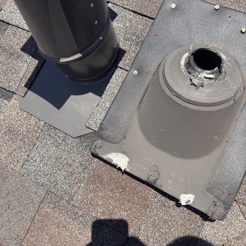 Eminent Exteriors - Pipe jack repair. Out with the old plastic one/ in with the new metal pipe - Roof Inspectors Near Me Eminent Exteriors - Pipe jack repair. Out with the old plastic one/ in with the new metal pipe - Roof Inspectors Near Me