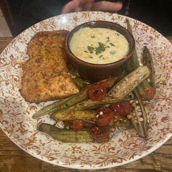 South Kitchen + Bar - Salmon with okra and tomatoes (gluten free!) - Cocktail Bars Near Me - Athens, Georgia
