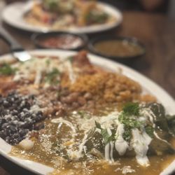 Cenote Grill - Combination plate with Chile relleno, cheese enchilada, beans and rice