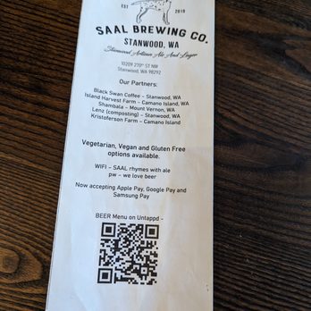 SAAL Brewing - Menu. - Brewpubs Near Me - Stanwood, Washington