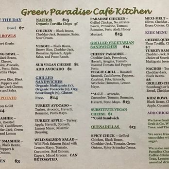 Green Paradise Cafe - Menu - Cafes Near Me - Paradise, California Green Paradise Cafe - Menu - Cafes Near Me - Paradise, California