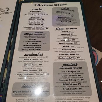 EO's Athletic Club - Food menu 2/12/26 - Bars Near Me - Durham, North Carolina EO's Athletic Club - Food menu 2/12/26 - Bars Near Me - Durham, North Carolina