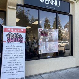 Exterior outside entrance of VENNU Yoga & Pilates Studio - Vibes & Smiles (nonprofit 501c3) hosting a Toy Drive going to needy families this Holiday. - Millbrae, California Exterior outside entrance of VENNU Yoga & Pilates Studio - Vibes & Smiles (nonprofit 501c3) hosting a Toy Drive going to needy families this Holiday. - Millbrae, California