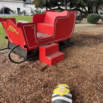 Monrovia Library Park - Sleigh plus painted Minion rock - Parks Near Me - Monrovia, California
