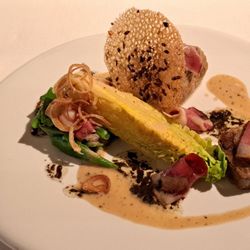 Zet'Joe by Geert Van Hecke - Marbre van eend, sperziebonen, vinaigrette, zwarte truffel / Marbre of duck,, green beans, vinaigrette, black truffle. 2024 04 30. M1.