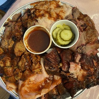 Jones Bar-B-Q - Sample Plate, Rib bones, beef, turkey, ham and sausage with bread - Barbeque Near Me - Kansas City, Kansas Jones Bar-B-Q - Sample Plate, Rib bones, beef, turkey, ham and sausage with bread - Barbeque Near Me - Kansas City, Kansas