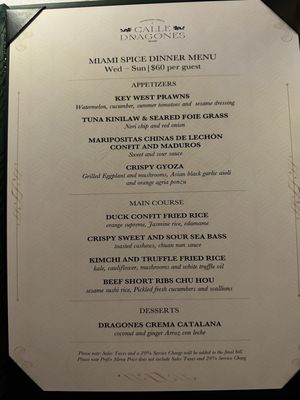 Menu photo 7 Calle Dragones Miami, FL