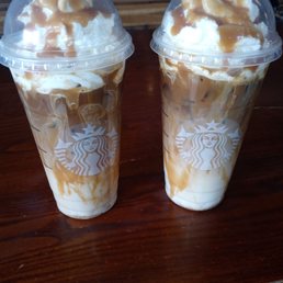Large iced caramel macchiato whipped cream and extra caramel drizzle