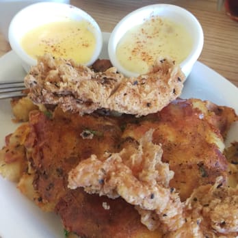 Golden Harvest Cafe - Unusual but delicious potato cakes mixed with bacon, cheese, and sour cream. - Breakfast & Brunch Near Me - Eureka, California Golden Harvest Cafe - Unusual but delicious potato cakes mixed with bacon, cheese, and sour cream. - Breakfast & Brunch Near Me - Eureka, California