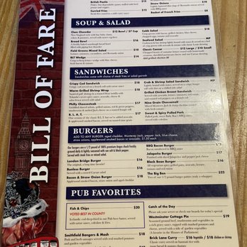 London Bridge Pub - Menu - British Near Me - Monterey, California