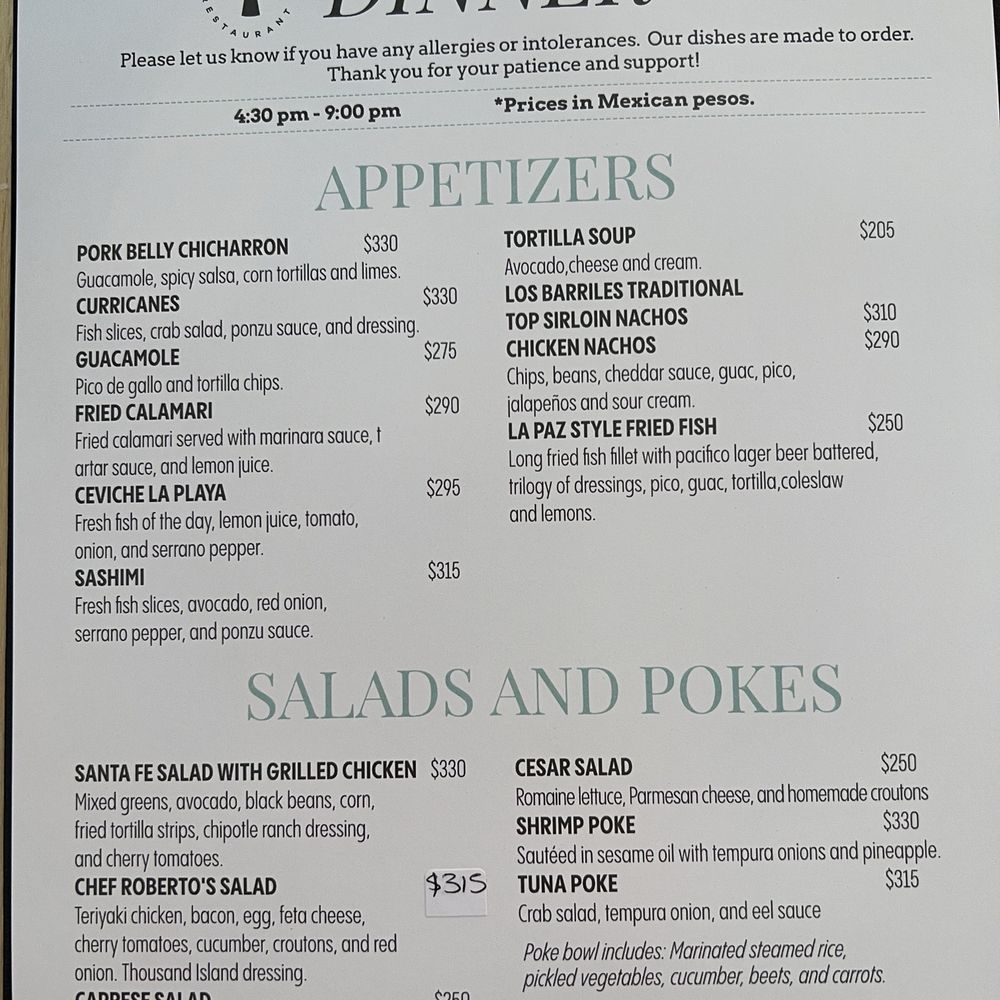 La Playa - Food menu - Tiki Bars Near Me - Los Barriles, BCS