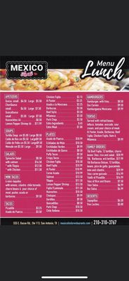 Menu photo 7 Mexico Lindo Restaurants San Antonio, TX