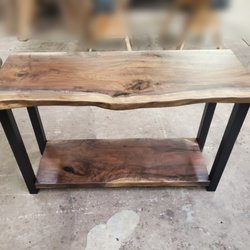 Jewell Hardwoods - Live Edge Black Walnut Console table with shelf - Made for Alpha Construction, Salem Oregon
