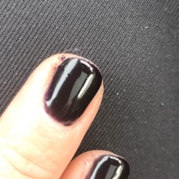 Gel polish on my finger tip and hair stuck in the polish Gel polish on my finger tip and hair stuck in the polish