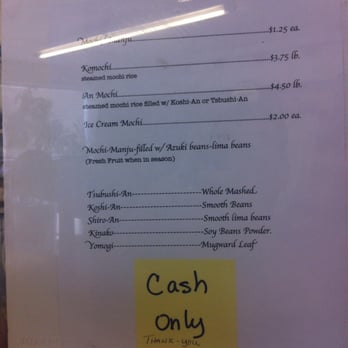 Kogetsu-do - their menu with cash only sign - Shaved Ice Near Me - Fresno, California