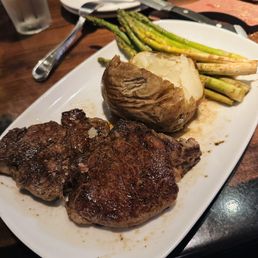 12oz Ribeye w/ plain baked potato and asparagus 12oz Ribeye w/ plain baked potato and asparagus