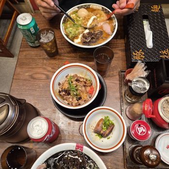 Ramen Nagi - Dishes from top to bottom: Garlic King, Chashu Rice, side of Kakuni, Black King - Ramen Near Me - Santa Clara, California Ramen Nagi - Dishes from top to bottom: Garlic King, Chashu Rice, side of Kakuni, Black King - Ramen Near Me - Santa Clara, California