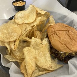 Jalapeno burger and chips Jalapeno burger and chips