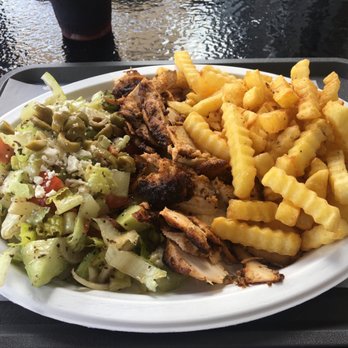 Phoenician Resto Cafe - Chicken Shawarma platter with Greek Salad and fries - Lebanese Near Me - Austin, Texas