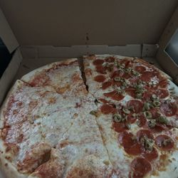 Slow Rise Slice House - Half cheese, half pepperoni & green olives