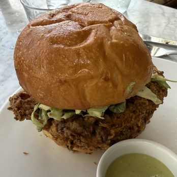 Launderette - Brunch Fried Chicken Sammie Specialty #Launderette with #PearlPuppyCrew! @KobeTheNorwich @BryantCabrera - New American Near Me - Austin, Texas