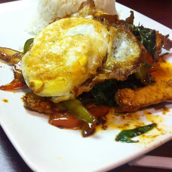 Thai Chili - Phad ka phao with tofu for $9.95 comes with rice and fried egg - Thai Near Me - Clovis, California