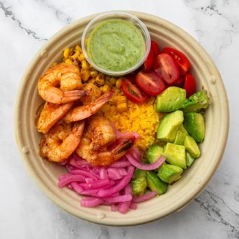 Basil & Olive - a bowl of shrimp and vegetables - Mediterranean Near Me - Belleville, New Jersey