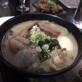 Underbelly - Belly of the Beast Ramen ($12) - Tonkotsu Broth. Soft Boiled Egg, Oxtail Dumplings, Smoked Brisket, Hoisin Glazed Beef Short Rib. - Bars Near Me - San Diego, California