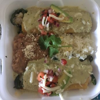 MAIZ Cocina - Shrimp enchiladas - with green curly on top rice and beans! - Food Trucks Near Me - Corona, California MAIZ Cocina - Shrimp enchiladas - with green curly on top rice and beans! - Food Trucks Near Me - Corona, California