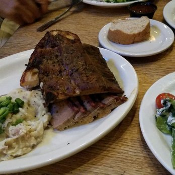 The County Line - The 3 meats platter with pork ribs, chicken, and brisket with side of mashed potato and salads. BbQ was brought on the side - Barbeque Near Me - San Antonio, Texas The County Line - The 3 meats platter with pork ribs, chicken, and brisket with side of mashed potato and salads. BbQ was brought on the side - Barbeque Near Me - San Antonio, Texas