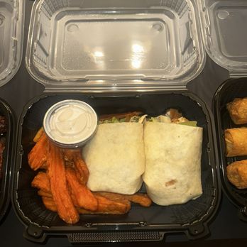 P.J. Whelihan's Pub + Restaurant - Lancaster - 8/17/26 - Fried Chicken Caesar Wrap w. Sweet Potato Fries - Sports Bars Near Me - Lancaster, Pennsylvania
