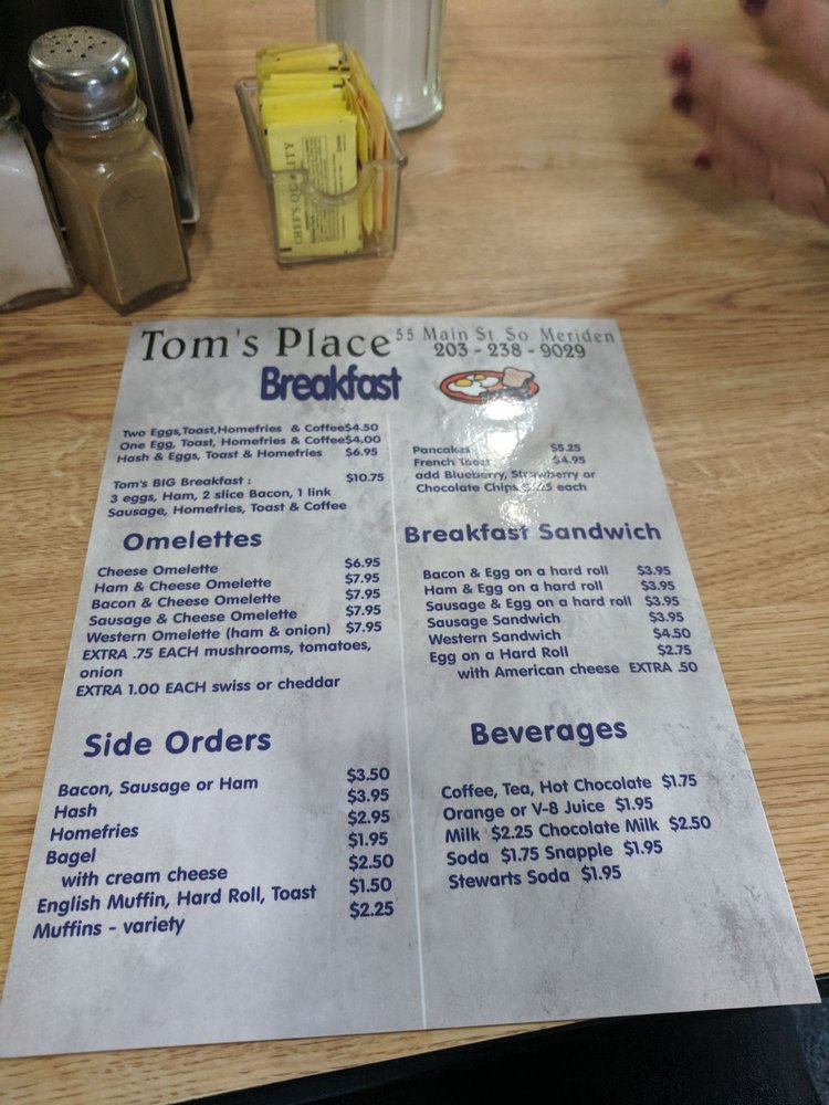 TOM’S PLACE Updated September 2024 55 Main St, Meriden, Connecticut Breakfast & Brunch