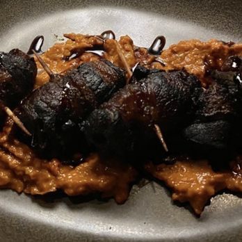 The Iberian Pig - Bacon Wrapped Dates: Applewood bacon wrapped Medjool dates, Manchego cheese, walnut, romesco sauce - one of my favorite dishes! - Spanish Near Me - Decatur, Georgia The Iberian Pig - Bacon Wrapped Dates: Applewood bacon wrapped Medjool dates, Manchego cheese, walnut, romesco sauce - one of my favorite dishes! - Spanish Near Me - Decatur, Georgia