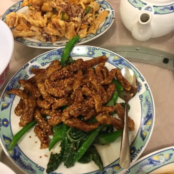 Peach Farm - Duck tongue (front) and salt and pepper calamari (back) - Chinese Near Me - Boston, Massachusetts