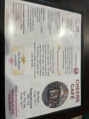 Menu photo 1 Cheers Cafe Philadelphia, PA