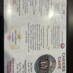 Cheers Cafe - Food Menu