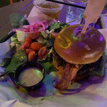 Mamahune's - Big kahuna burger with side salad - Tiki Bars Near Me - Kapaa, Hawaii