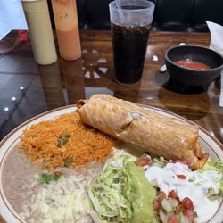 Taqueria Chavez - Steak chimichanga, beans & rice.