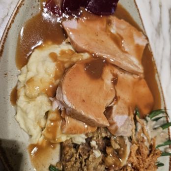 The Brass Fork - Turkey dinner with: turkey, mashed potatoes, stuffing, cranberry sauce, and fresh green bean casserole. Sooooo good. - Cafes Near Me - Las Vegas, Nevada The Brass Fork - Turkey dinner with: turkey, mashed potatoes, stuffing, cranberry sauce, and fresh green bean casserole. Sooooo good. - Cafes Near Me - Las Vegas, Nevada