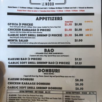 Menya le Nood - Menu (March 2020) - Ramen Near Me - Honolulu, Hawaii