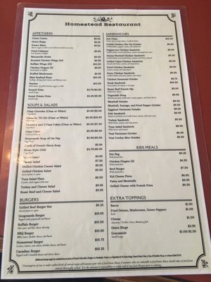 Menu photo 4 Homestead Restaurant Exeter, RI